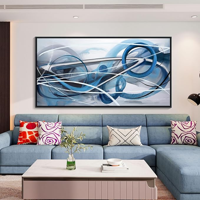 Blue Abstract Wall Art Modern Canvas Wall Decor Paintings Abstract Artwork for Living Room Pictures for Bedroom Office Home Decor Framed Artwork Decoration for Walls 29×58IN