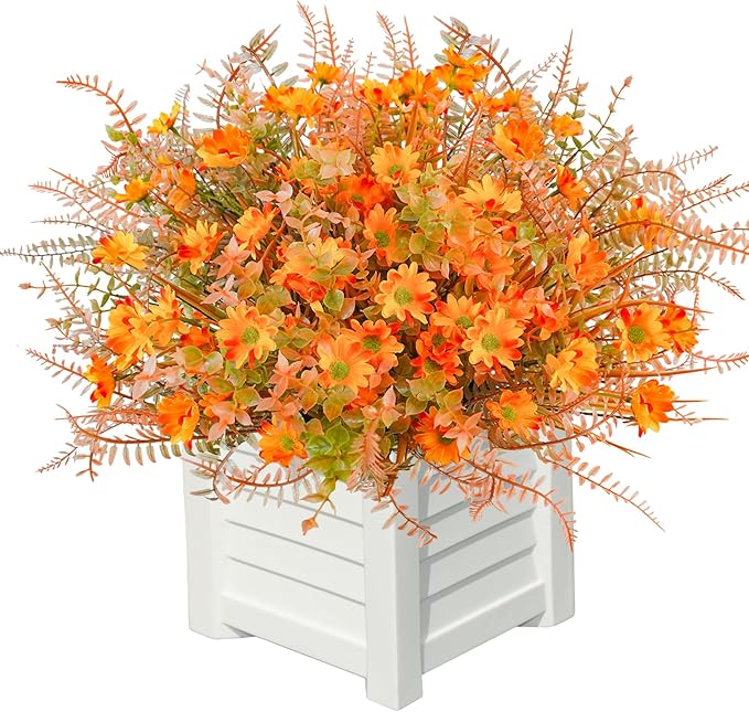 24 Pcs Artificial Fall Flowers for Outdoors Fake Fall Flowers UV Resistant Faux Fall Mums Plants Autumn Decor for Outside Home Planter Front Porch Garden