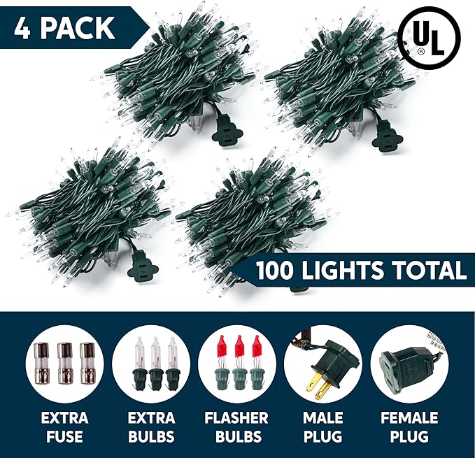 Joiedomi Clear Christmas String Lights Indoor,400(4x100) Mini Warm White Fairy Light,85.6 FT Lighting Decor for Patio Dorm Classroom Bedroom Holiday Wedding Party Garland Birthday Festival,Green Wire