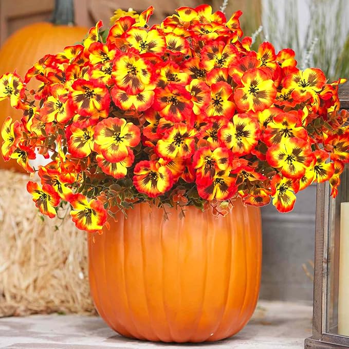 12 Bundles Artificial Flowers Outdoor Fake Fall Flowers for Outside Decoration UV Resistant Plastic Faux Plants for Garden Window Porch Balcony Fall Wedding Thanksgiving Decor