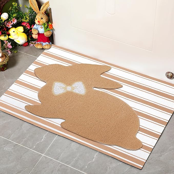 2 Pcs Door Mat Welcome Non Slip Coir Mats Floor Layering Doormats Seasonal for Front Porch Entryway Decor(Rabbit)