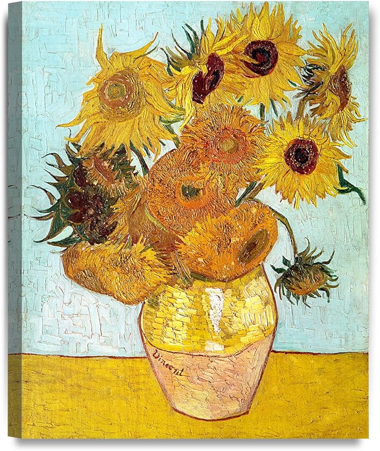 DECORARTS - Twelve Sunflowers, Vincent Van Gogh Art Reproduction. Giclee Canvas Prints Wall Art for Home Decor 20x16
