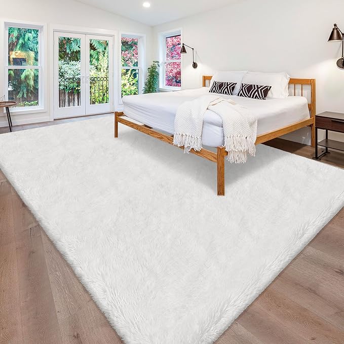 White Rug for Living Room 8x10ft Fluffy Area Rug Mat Bedside Throw Rug for Bedroom Kids Room Boys Teens Nursery Baby Dorm Office Home Decor Aesthetic Carpets