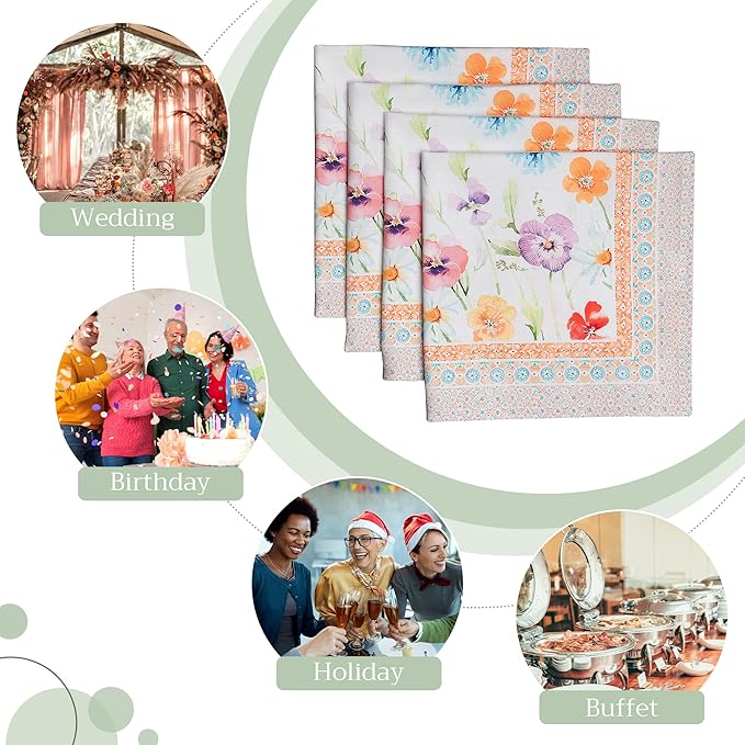 Maison d' Hermine Cloth Napkins Set of 4 100% Cotton Everyday Reusable Square Napkins Cloth Washable, Dinner, Party, Wedding, Restaurant, Spring/Summer (Summer Whisper, 20" x 20")