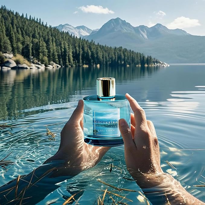 COCORRÍNA Reed Diffuser - Lake Tahoe 6.7 Fl.oz Reed Diffuser Set with 8 Sticks & Preserved Baby's Breath, Reed Diffuser for Home Bathroom Shelf Decor