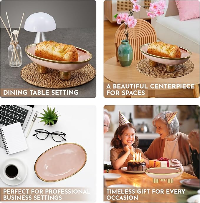 Ceramic Fruit Bowl – 10” Pink Decorative Bowl for Kitchen Counter – Modern Pedestal Bowl, Fruit Bowls, Catch All Bowl, and Fruit Basket for Kitchen Counter