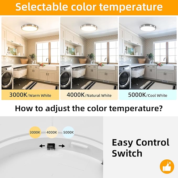 Hlite 6pack 12 inch Flush Mount LED Ceiling Light Fixture,24W 2400LM Super Slim Light Fixtures Ceiling Mount 3000K/4000K/5000K 3CCT Selectable,Ceiling Light Fixtures for Kitchen,Bedroom (Nickel)