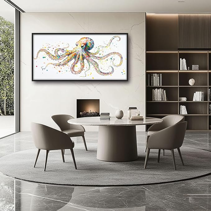 Octopus Large Wall Art for Living Room Framed, Octopus Wall Decor Pictures, Colorful Ocean Animal Canvas Print Painting, Aesthetic Artwork Bedroom Office Home Decor 60"x30"