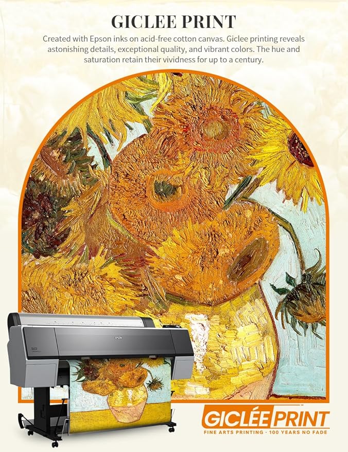 DECORARTS - Twelve Sunflowers, Vincent Van Gogh Art Reproduction. Acid Free Cotton Canvas Giclee Print w/Bronze Frame&Mat for Wall Decor.