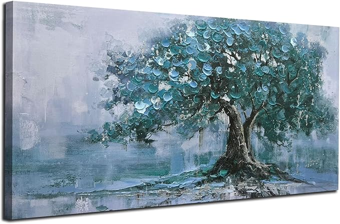 Ardemy Tree Canvas Wall Art for Living Room Teal Tree of Life Bedroom Picture Painting Artwork Home Office Bathroom Dining Room Kitchen Wall Decor, 40"x20"