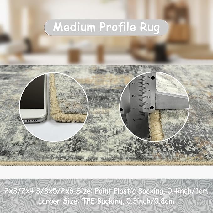 Lahome Modern Abstract Area Rug - 4x6 Grey Rugs for Bedroom Washable Dining Room Rug Living Room Mat, Non Slip Contemporary Indoor Floor Nursery Carpet for Kitchen Laundry Room Entryway