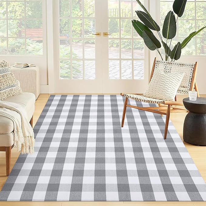 KOZYFLY Buffalo Plaid Area Rug 6 x 9 Ft Checkered Rug Washable Outdoor Patio Rugs Cotton Rugs for Living Room Carpet for Dining Room Bedroom Farmhouse Rug