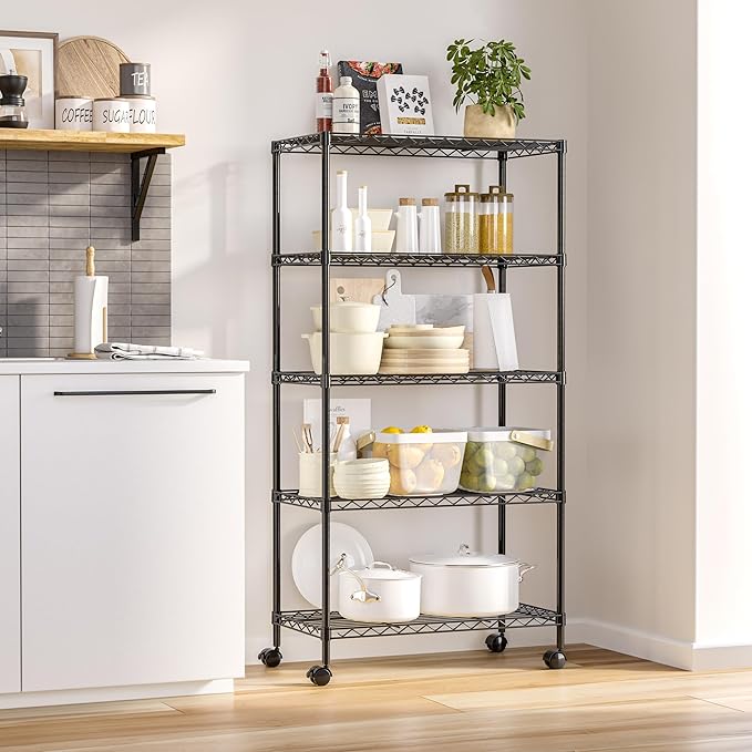 Seville Classics Solid Steel Wire Shelving Storage Unit Adjustable Shelves Organizer Rack, for Home, Kitchen, Office, Garage, Bedroom, Closet, Black, 5-Tier, 30" W x 14" D (New Model)