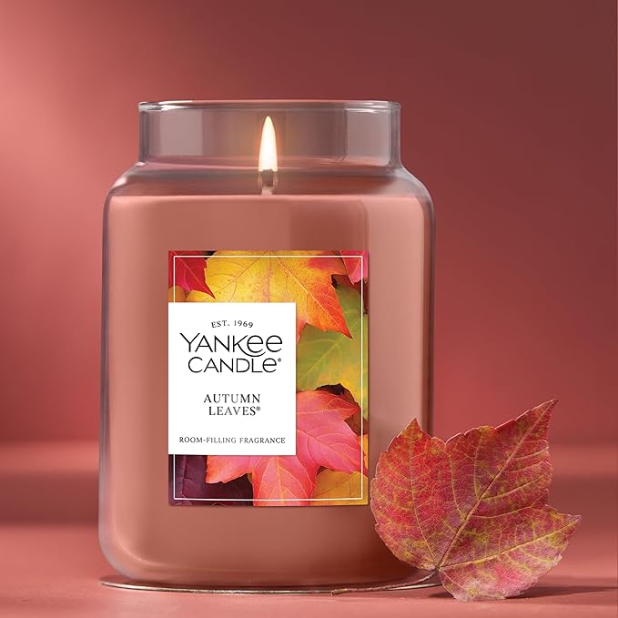 Yankee Candle Large Jar Scented Candle with up to 150 Hour Burn Time, Premium Plant Wax Blend for Consistent Burn, 22 oz Jar Candle with Room Filling Fragrance, Autumn Leaves