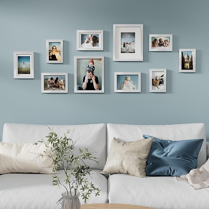 Vittanly Picture Frames Set of 10, Picture Frames Collage Wall Decor with Two 8x10, Four 5x7, and Four 4x6 Photo Frames, Gallery Wall Frame Set for Wall or Tabletop Display, Silver