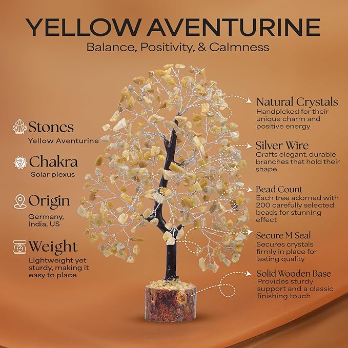 Yellow Aventurine Stone Money Tree | Tree of Life | Energy Healing Stones | Feng Shui Bonsai | Reiki Crystal Healing | Good Luck | Chakra Tree | Spiritual | Crystal Gifts | Office Home Decor