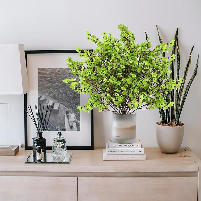 Sggvecsy 10 Pcs Babys Breath Artificial Flowers Gypsophila Bouquets Bulk Real Touch Fake Silk Flowers for Home Wedding DIY Floral Arrangement Kitchen Table Centerpiece Festival Decoration (Green)