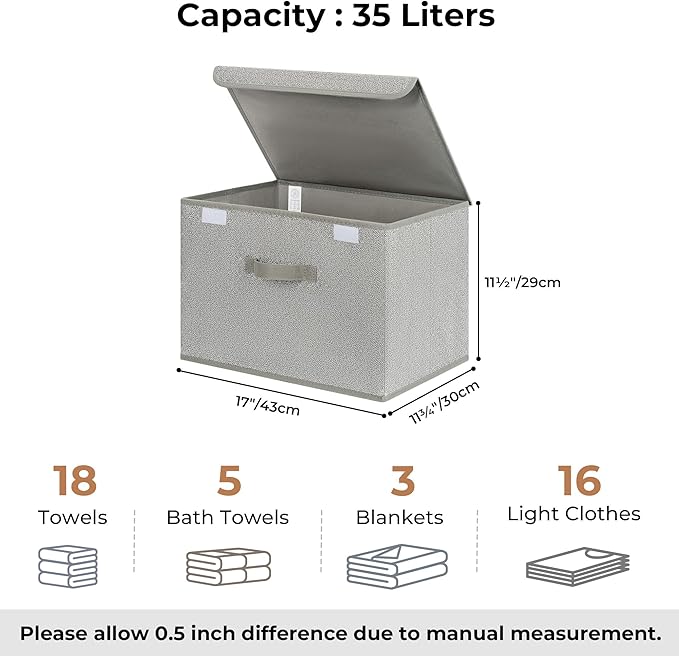 GRANNY SAYS Storage Bins with Lids, Fabric Storage Boxes, Closet Organizers for Clothes, Decorative Storage Boxes for Organizing, Shelves, Closet, Gray, Extra Large 2-Pack