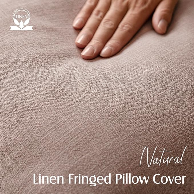 Foindtower Set of 2 Decorative Linen Fringe Throw Pillow Covers Boho Farmhouse Cushion Cover with Tassels Soft Accent Pillowcase for Couch Sofa Bed Living Room Home Decor,18×18 Inch,Dusty Pink