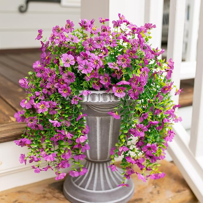 Artificial Flowers for Outdoors Garland Decoration, 2Pcs Purple Fake Hanging Flowers, UV & Fading Resistant, Faux Decor for Home Porch Patio Balcony Planter Yard
