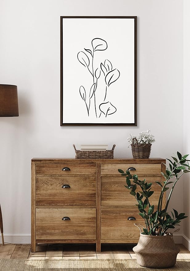 Kate and Laurel Sylvie Botanical Sketch Print No 3 Framed Canvas Wall Art by The Creative Bunch Studio; 23x33 Brown; Minimalist Abstract Botanical Print for Wall