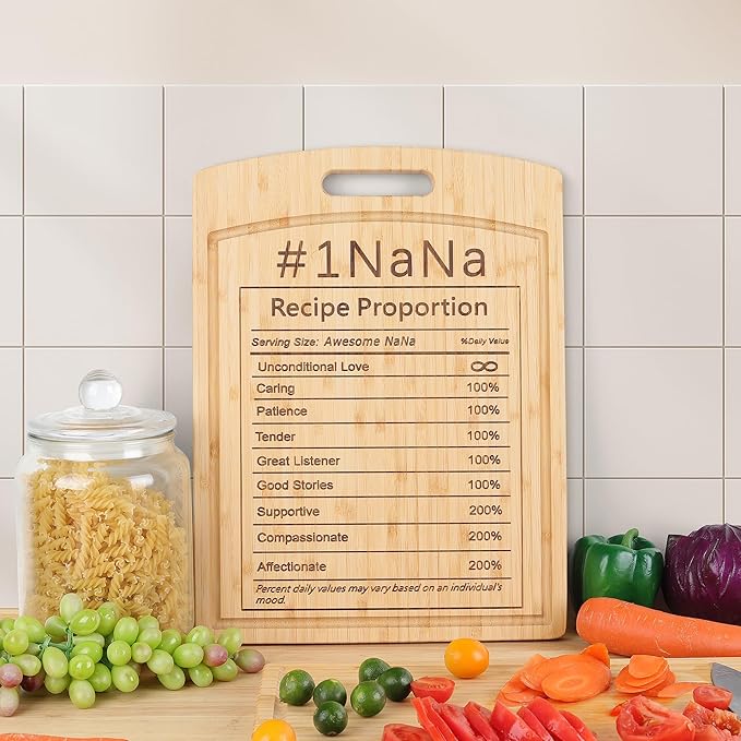 Joeyan Nana Birthday Recipe Cutting Board Gift from Granddaughter Grandson, Personalized Engraved Kitchen Present for Grandma Christmas, Large Size, Heavy Duty, 16x12x0.8"
