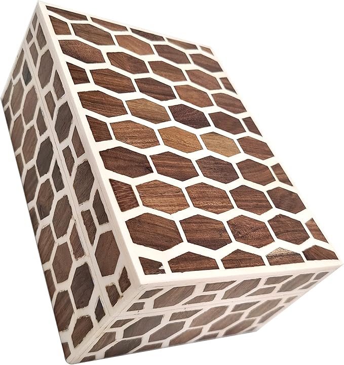 collectiblesBuy Honeycomb Bone Inlay Jewelry Box – Handcrafted Decorative Organizer for Keepsakes, Dresser & Vanity | Elegant Bedroom Storage Box & Unique Gift Decor