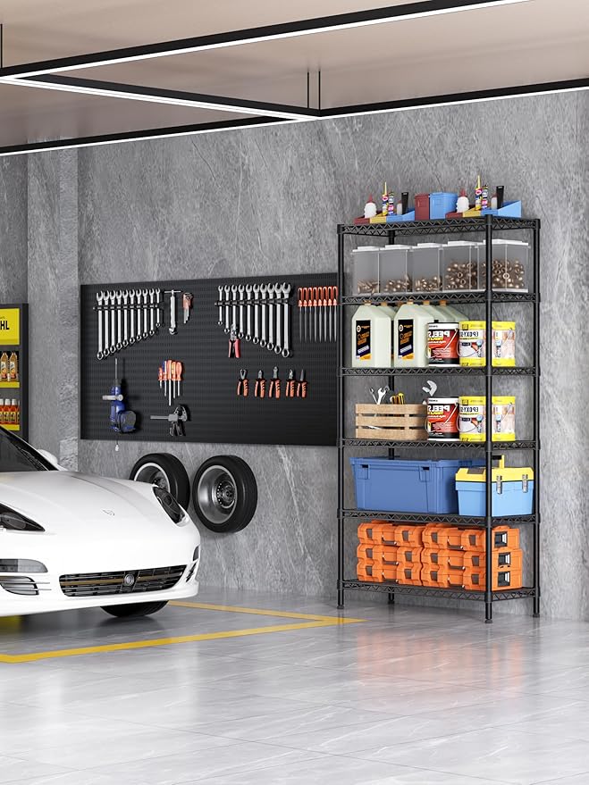 6 Tier Adjustable Storage Shelves,Heavy Duty Metal Utility Shelf 1500LBS Capacity Wire Shelving Unit Organizer Rack for Home Kitchen Pantry Room 14" D x 36" W x 72" H Black