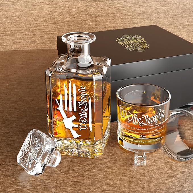 FURSARCAR Dad Men Gifts for Birthday, Gun Whiskey Decanter Set with 2 Glasses, Unique Cool Mens Fathers Birthday Gift from Daughter Son, Personalized Xmas Retirement Present Decanter Sets for Man