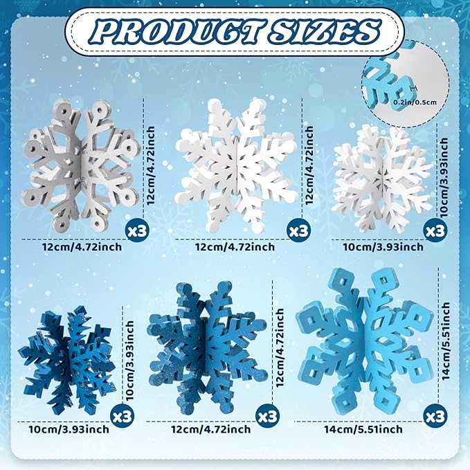 OuMuaMua 18 Sets Winter Christmas Centerpiece Table Decorations - 36pcs Wooden Snowflakes Decor 3D White Blue Snowflake Tabletop Decor for Xmas Holiday Tiered Tray Winter Farmhouse Home Decor