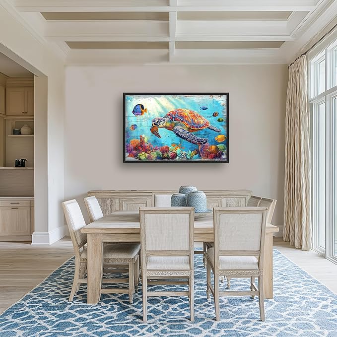 Lovira Sea Turtle Large Wall Art Ocean Coastal Theme Canvas Wall Decor Pictures Prints Painting Framed Home Artwork for Living Room Bathroom Bedroom Kitchen 24"x36"
