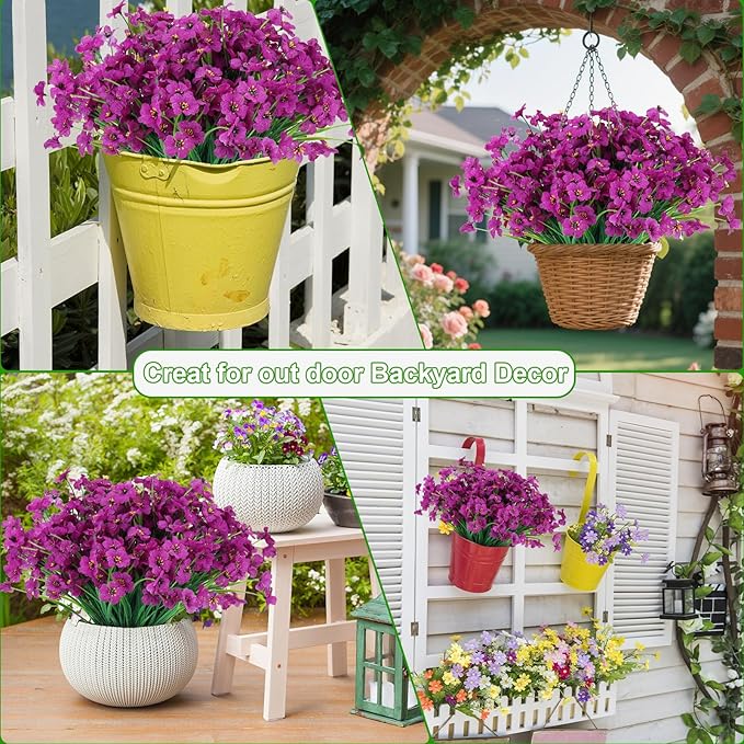 20 Bundles Artificial Flowers for Outdoors or Indoor Garden Home Decoration,No Fade Fake Flowers Faux Plants for Decoration Hanging Planters,Porch Window Box Garden Wedding Farmhouse Fake Plants