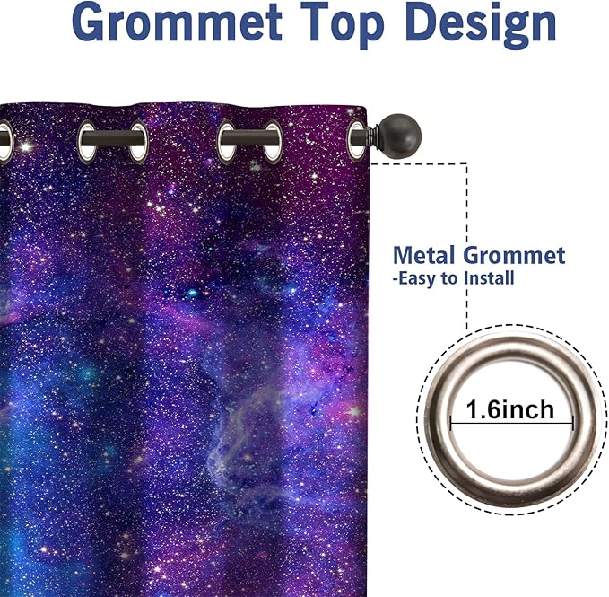 Jekeno Galaxy Blackout Curtains Outer Space Nebula Universe Starry Sky Night Print Grommet Window Drapes 2 Panel Set, 52"x63"