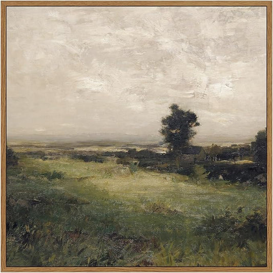 InSimSea Square Framed Canvas Wall Art, Landscape Room Decor Classical Scenery Vast Valley Grassland Oil Paintings Canvas Art Wall Decor, Home Decor for Living Room, Bedroom, Office 12"x12"