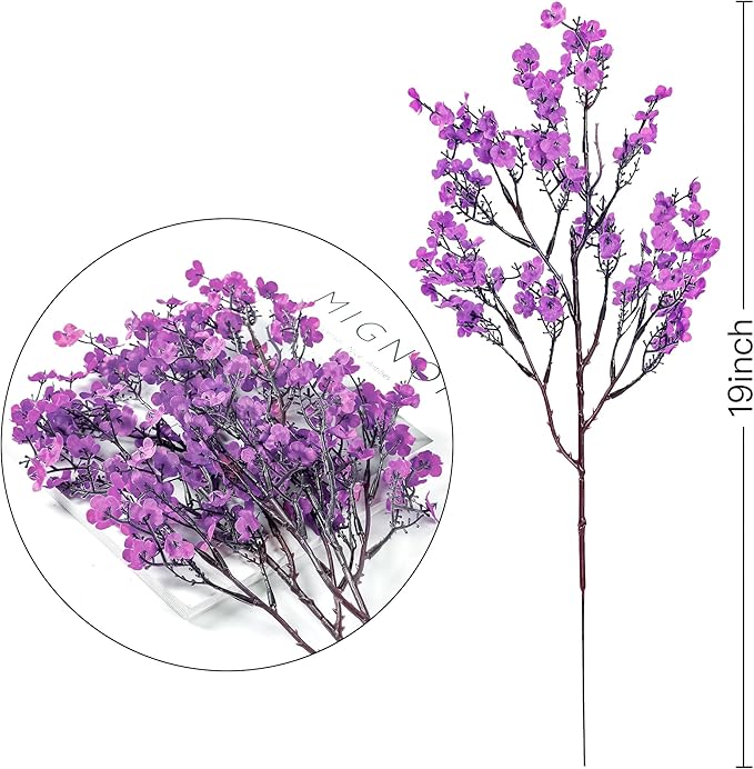 Sggvecsy 15 Pcs Babys Breath Artificial Flowers Gypsophila Bouquets Bulk Real Touch Fake Silk Flowers for Home Wedding DIY Floral Arrangement Kitchen Table Centerpiece Festival Decoration (Purple)