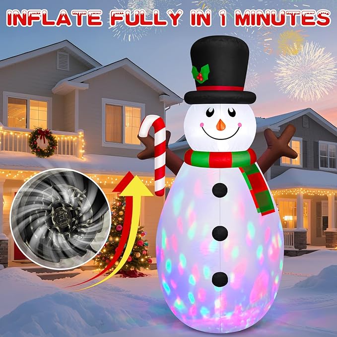 Danxilu 5 FT Christmas Inflatables Snowman with Colorful Rotating Led Lights Outdoor Yard Decorations, Blow Up Cute Snowman Xmas Frosty Winter Decor Clearance for Indoor Lawn Garden Holiday Party