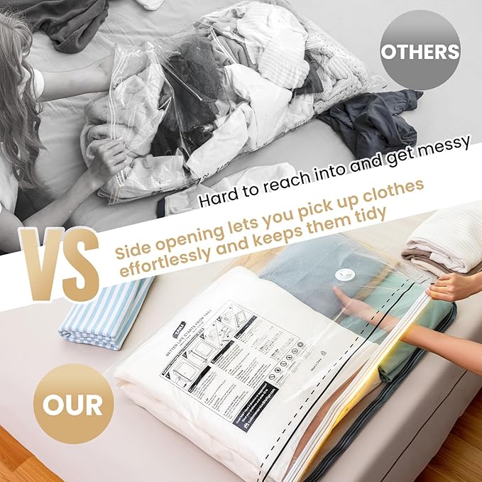 TAILI 8 Pack Vacuum Storage Bags, LONG SIDE ZIP (4 Large+4 Jumbo), Multi-Size Vacuum Seal Bags for Clothing, Storage Bulky Beddings, Blankets and Clothes, Space Saver for Closet Organization