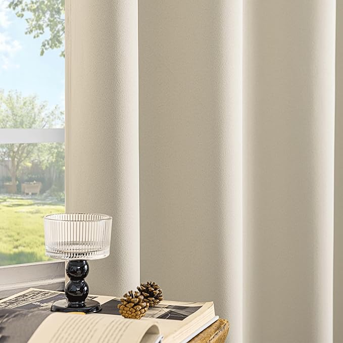 Beauoop 100% Blackout Curtains 84 Inch Long 2 Panels for Bedroom Living Room Beige Solid Room Darkening Thermal Insulated Soundproof Energy Saving Grommet Top Window Treatment Drapes,52x84, 2 Set
