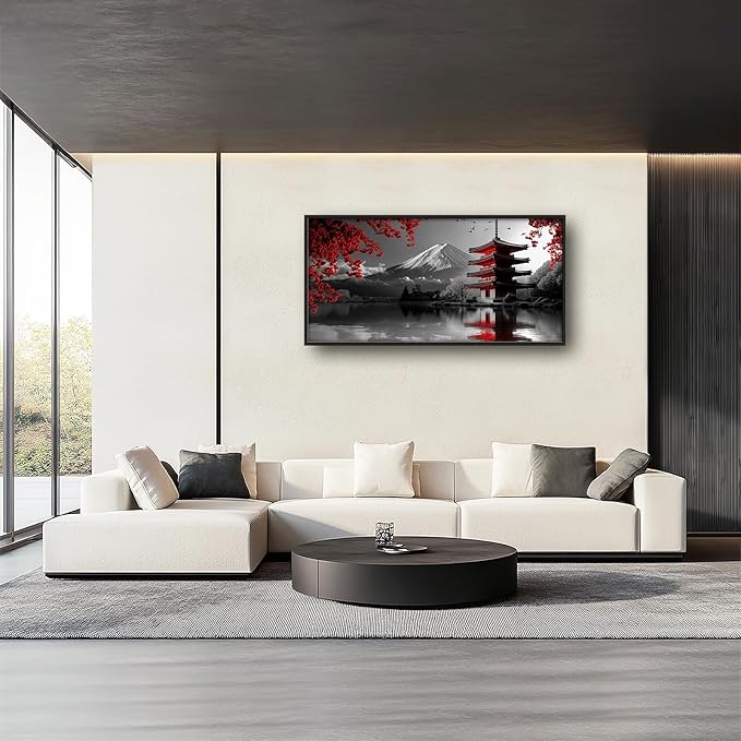 Olivine Japan Large Wall Art, Black And White Pictures Wall Decor, Landscape Paintings, Mountain Canvas Prints, Framed Artwork for Dining Room Bedroom Living Room Office Bathroom 60"x30"