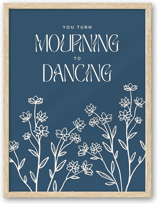 EcoHest Large 16x20in OAK Wood Framed Wall Art, Psalm 30:11 Mourning To Dancing Bible Verse Christian Wall Art, Modern Blue Bedroom Decor For Living Room Bathroom Christian Merch Gift 1Pack