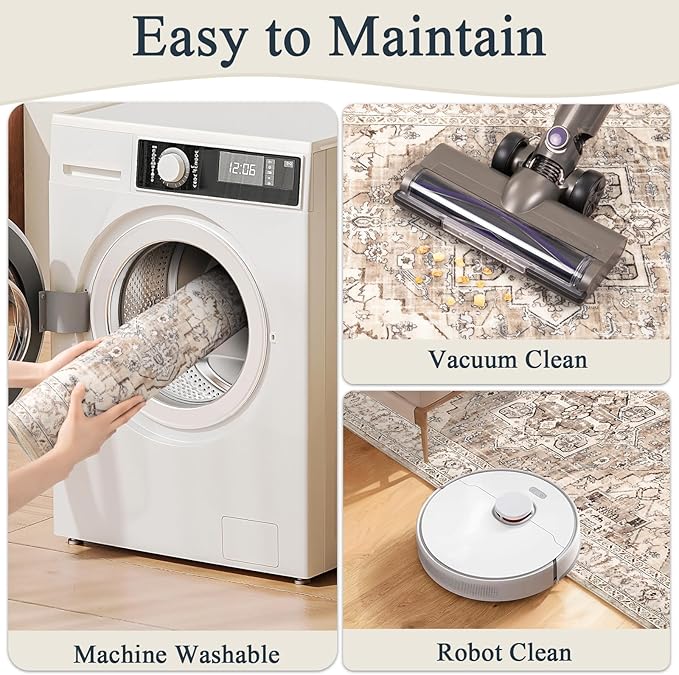 Pauwer Kitchen Mats for Floor 3 Piece Set Boho Non Slip Kitchen Rugs Washable Farmhouse Kitchen Floor Mats Thick Long Kitchen Throw Area Rug Carpet Runner for Hallway Entryway Laundry Bathroom, Beige