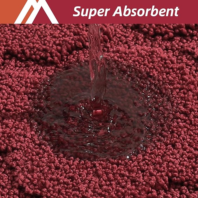 COSY HOMEER Soft Kitchen Rugs [2 PCS] for in Front of Sink Super Absorbent Kitchen Floor Mats and Mats 20x30 Inch/20X48 Non-Skid Kitchen Mat Standing Mat Washable,Polyester,Red