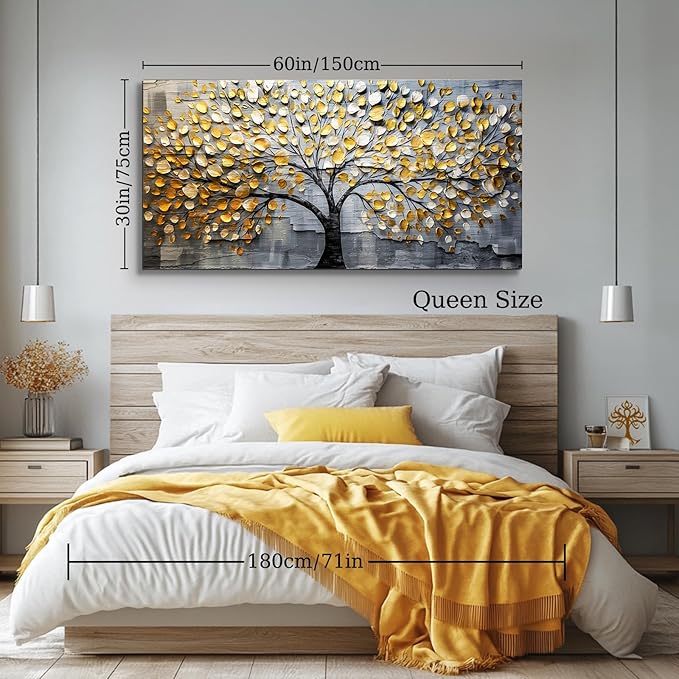 crmotu Tree of Life Large Wall Art for Living Room, Golden Tree Neutral Abstract Canvas Painting Art Prints, Nature Plant Modern Pictures Wall Decor for Bedroom Bathroom Dining Room Office 30"X60"