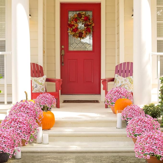 2 Pcs Artificial Hanging Flowers Fake Mums for Outdoor Fall Decorations, UV Resistant Fake Hanging Plants Faux Silk Daisy Flowers for Home Outside Garden Porch Planter Decor (Yellow)