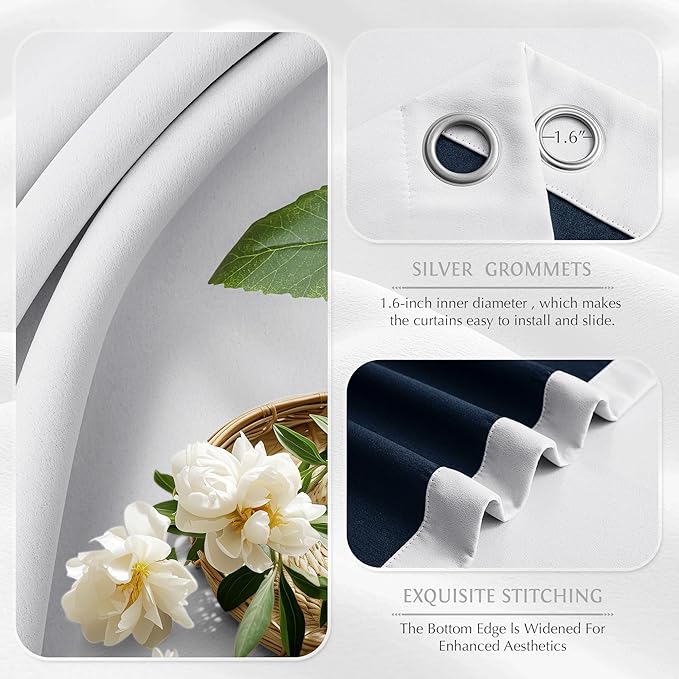 Beauoop White 100% Blackout Curtains 54 Inch Long 2 Panels for Bedroom Living Room Solid Room Darkening Thermal Insulated Soundproof Energy Saving Grommet Top Window Treatment Drapes,52x54 2 Set