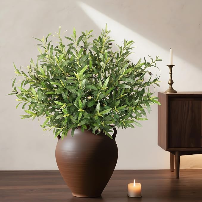 Fake Plants Olive Branch Artificial Plant 27.5in Outdoor Decorations for Living Room Olive Tree Branches Greenery Stems Can Be Used for Spring Home Decor Room Decor Office Decor(24PCS)