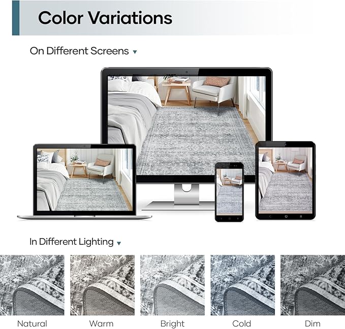 Lofus 8x10 Area Rug for Living Room,Grey Washable Large Rugs with Non-Slip Backing,Soft Neutral Carpets for Bedroom Dining Room Home Office Indoor Nursery