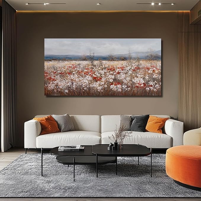 GAIDUOMAI Flowering Shrubs Wall Art Vintage Botanical Painting Red and White Floral Canvas Art for Bedroom Kitchen Office Wall Decor 24"x48" Ocean Decoration