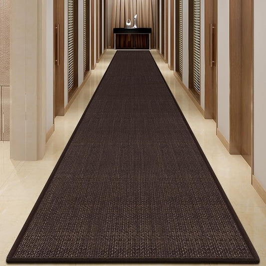 GOYLSER Jute Runner Rug Non Slip Washable, 20 ft Rubber Backed Absorbent Laundry Rugs Laundry Room Runner, Deep Brown Long Hallway Rug