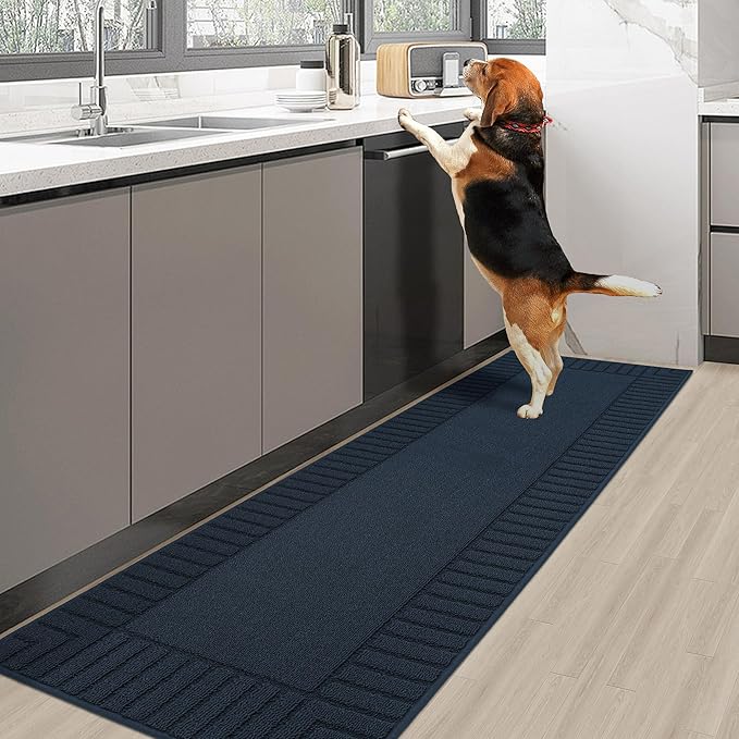 BEQHAUSE-Kitchen-Rugs-and-Mats Non Slip Kitchen Runner Rug Absorbent Kitchen Mats for Floor Machine Washable Kitchen Floor Mat,Navy Blue 24”x71”